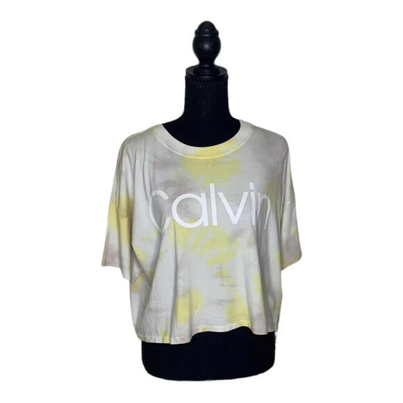Calvin Klein Performance Cropped Tie-Dyed T-ShirtYellowKensignton Daffodi, Sz XS - Picture 2 of 3